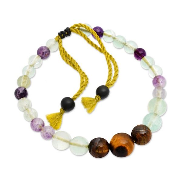 Alternate image for Balinese Handmade Fluorite and Tigers Eye Beaded Bracelet Carefree Spirit