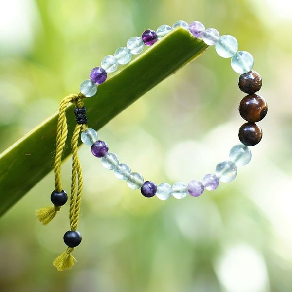 Alternate image for Balinese Handmade Fluorite and Tigers Eye Beaded Bracelet Carefree Spirit