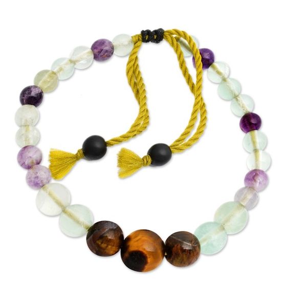 Alternate image for Balinese Handmade Fluorite and Tigers Eye Beaded Bracelet Carefree Spirit
