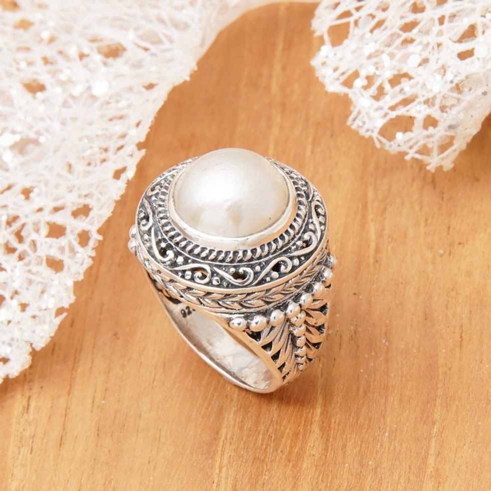 Sterling Silver Domed Ring with Cultured Mabe Pearl 'Ocean Moonlight'