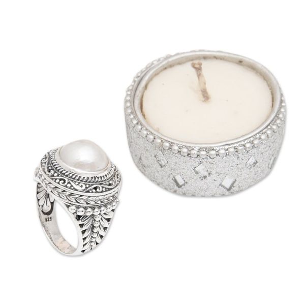 Alternate image for Sterling Silver Domed Ring with Cultured Mabe Pearl Ocean Moonlight