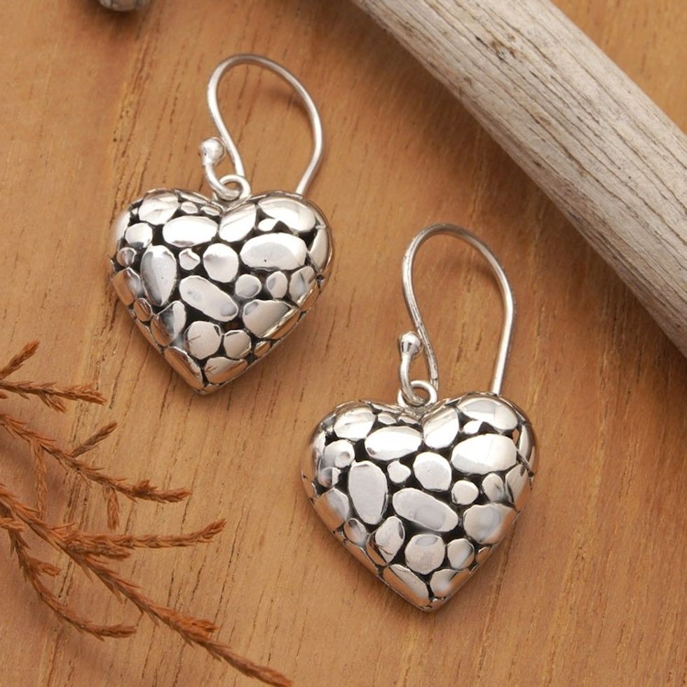 Romantic Bubble-Patterned Sterling Silver Dangle Earrings 'Bubbling Liaison'