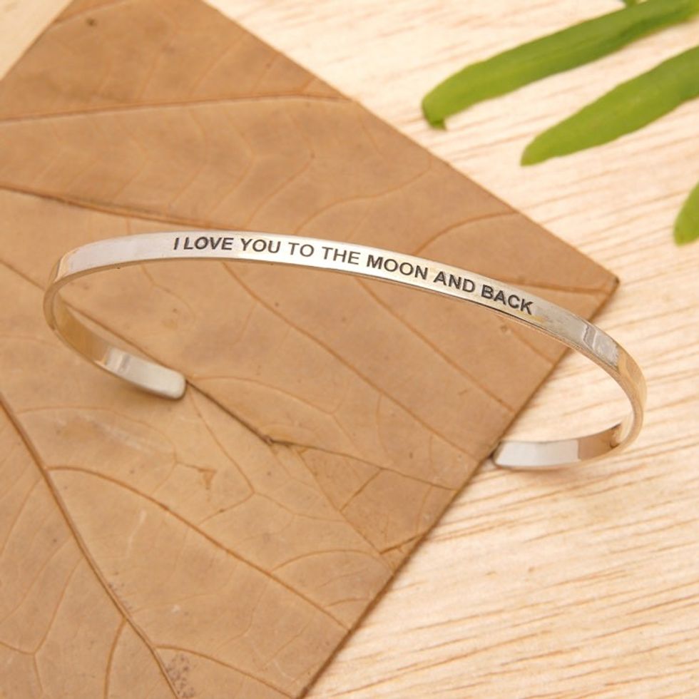 Polished Minimalist Romantic Sterling Silver Cuff Bracelet 'Your Romance'