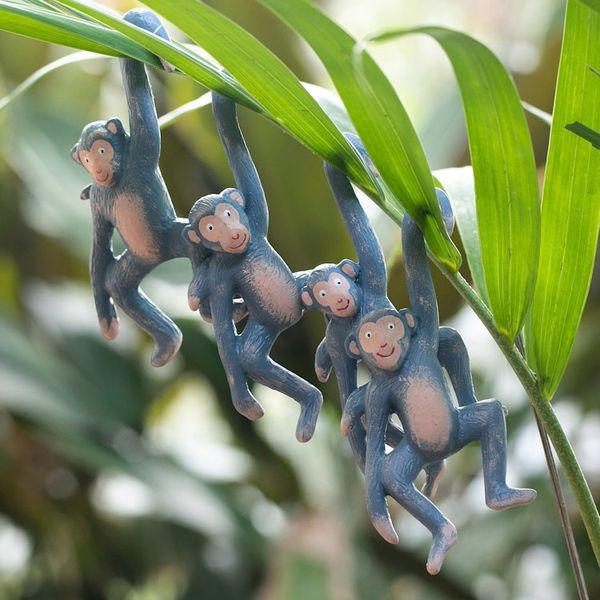 Alternate image for Set of 4 Hand-Painted Blue Albesia Wood Monkey Ornaments Gleeful Jungle