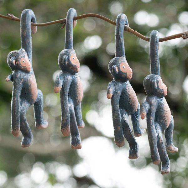 Alternate image for Set of 4 Hand-Painted Blue Albesia Wood Monkey Ornaments Gleeful Jungle