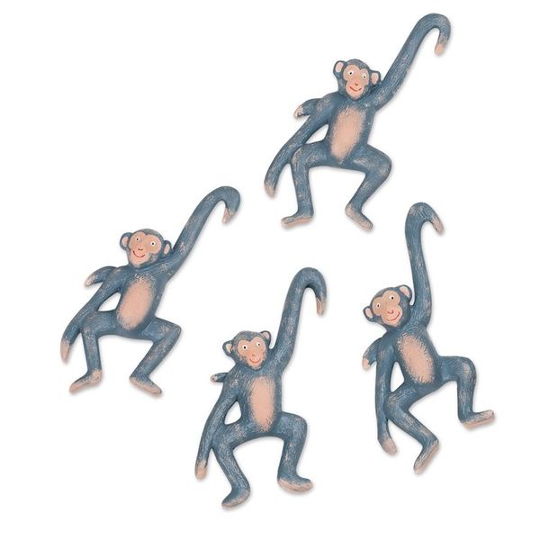 Alternate image for Set of 4 Hand-Painted Blue Albesia Wood Monkey Ornaments Gleeful Jungle