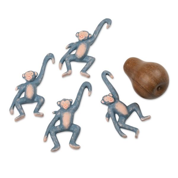 Alternate image for Set of 4 Hand-Painted Blue Albesia Wood Monkey Ornaments Gleeful Jungle