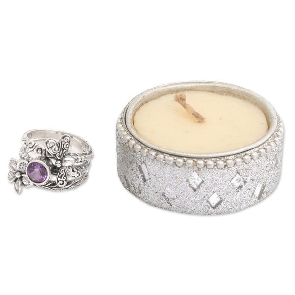 Alternate image for Floral Dragonfly-Themed Faceted Amethyst Cocktail Ring Wise Dragonfly