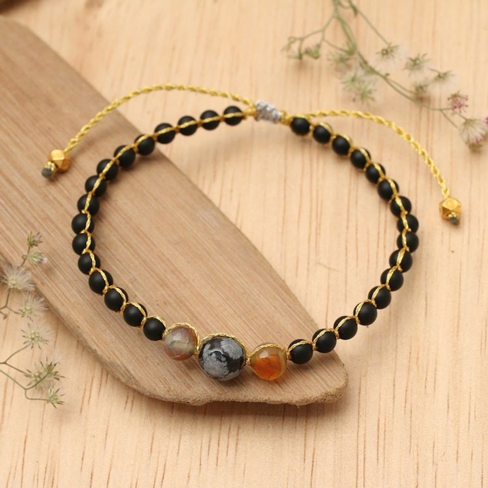 Fair Trade Adjustable Unisex Multi-Gemstone Beaded Bracelet 'Light in Darkness'