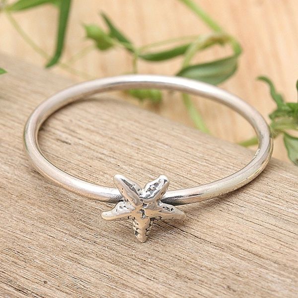 Alternate image for Polished Oxidized Sterling Silver Starfish Band Ring Cute Starfish