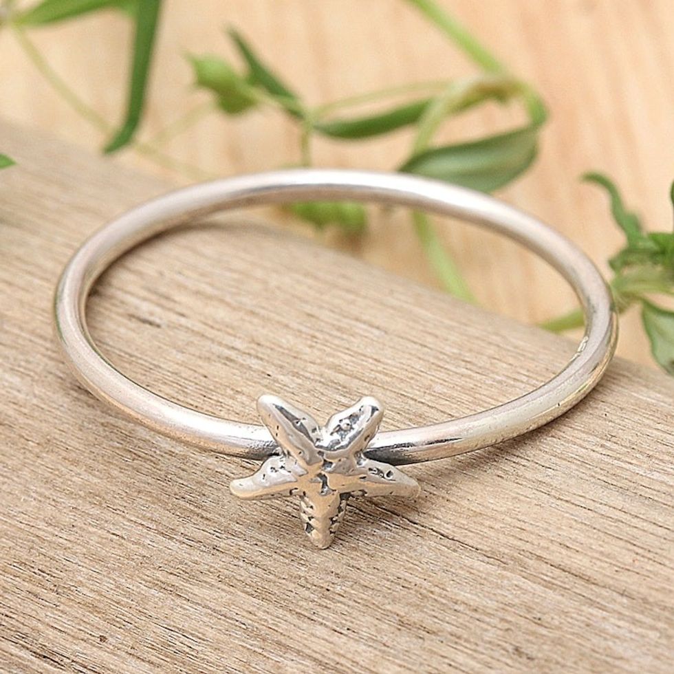 Polished Oxidized Sterling Silver Starfish Band Ring 'Cute Starfish'