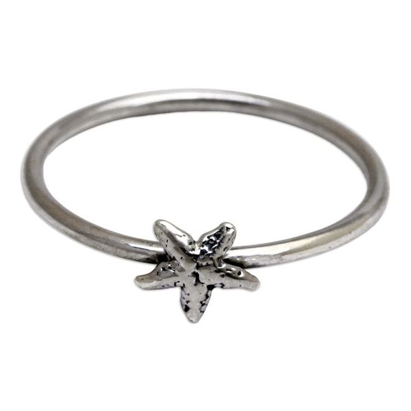 Alternate image for Polished Oxidized Sterling Silver Starfish Band Ring Cute Starfish
