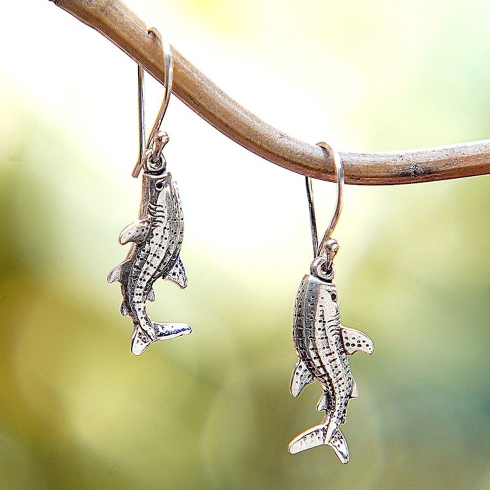 Catfish-Shaped Sterling Silver Dangle Earrings from Bali 'Catfish Flair'
