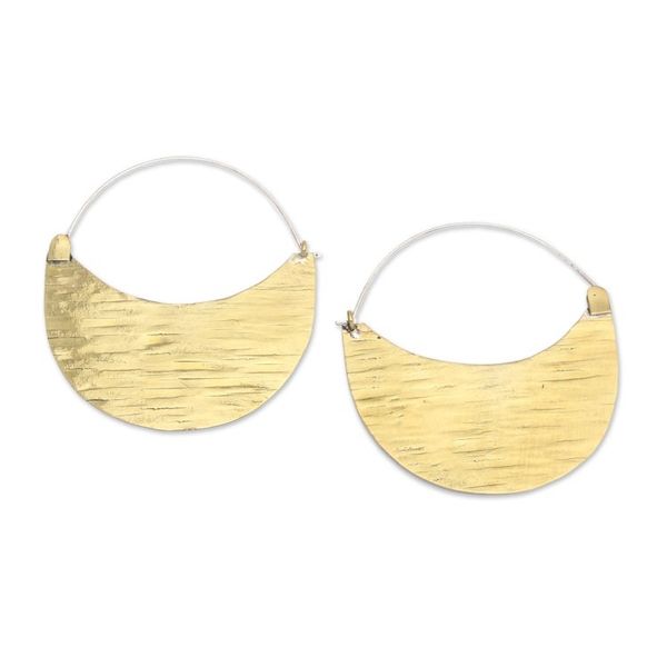 Alternate image for Modern Textured Gold-Plated Crescent-Shaped Hoop Earrings Textured Crescent