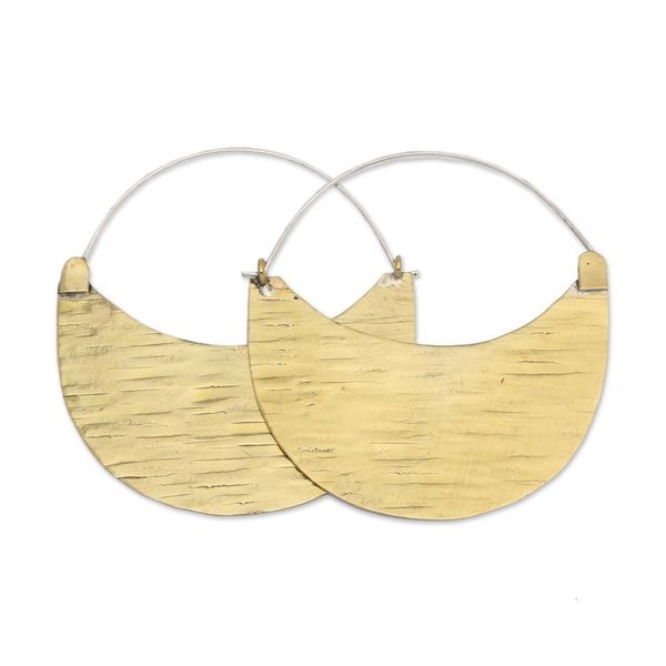 Alternate image for Modern Textured Gold-Plated Crescent-Shaped Hoop Earrings Textured Crescent