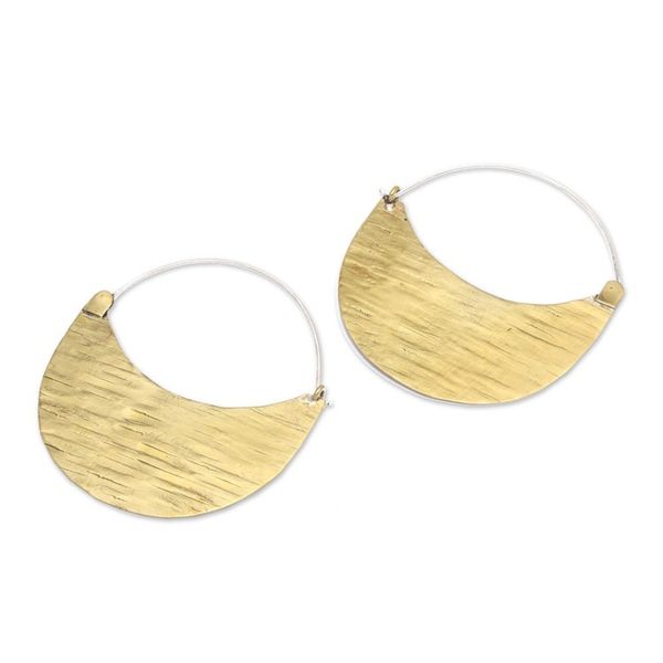 Alternate image for Modern Textured Gold-Plated Crescent-Shaped Hoop Earrings Textured Crescent