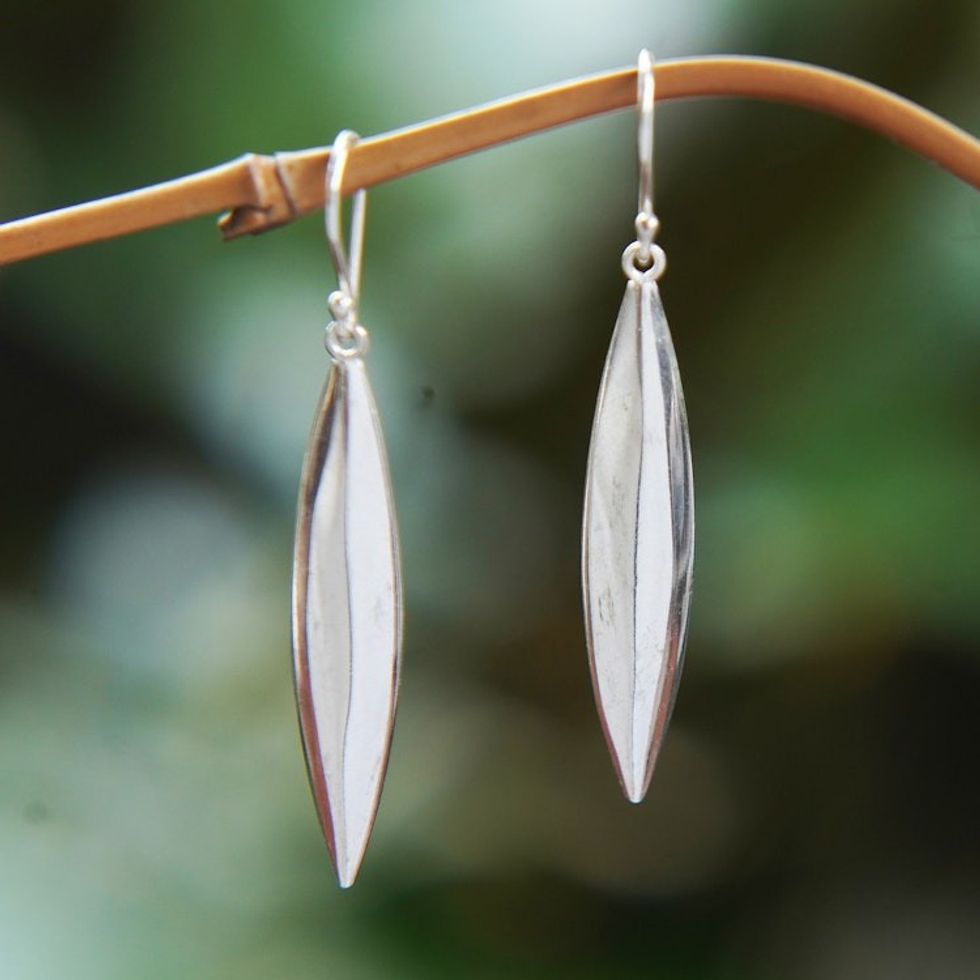 High-Polished Sterling Silver Dangle Earrings from Bali 'Pillar of Life'