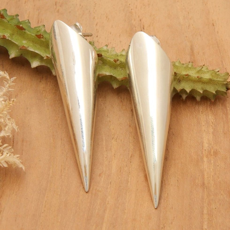 Modern Polished Cone-Shaped Sterling Silver Drop Earrings 'Avant-Garde Claws'