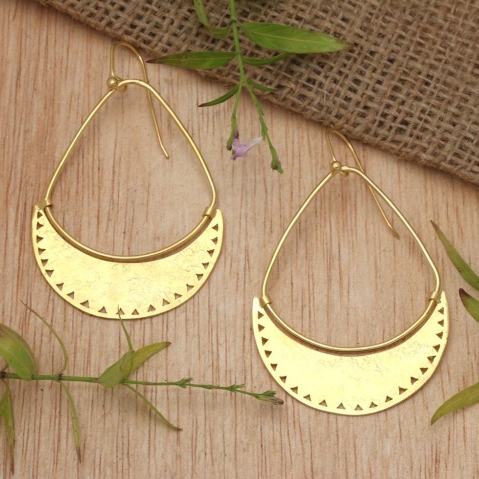 Modern Openwork Gold-Plated Crescent-Shaped Dangle Earrings 'Moonlight Beauty'
