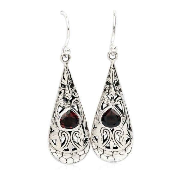 Alternate image for Swirl Armadillo Openwork Silver Garnet Dangle Earrings Crimson Blooming