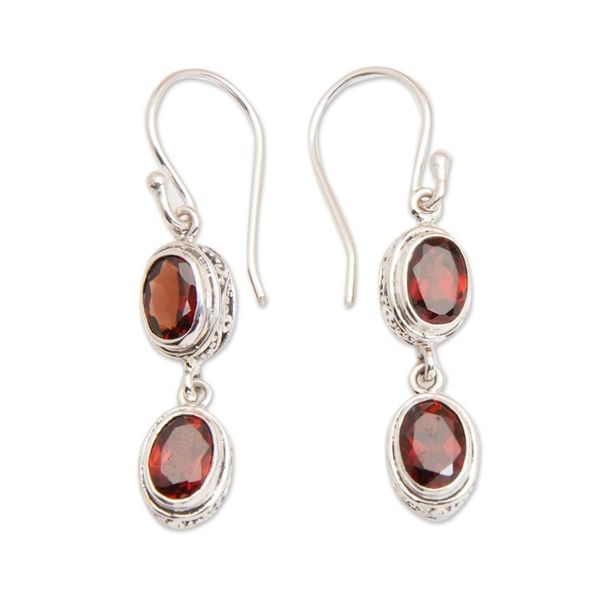 Alternate image for Sterling Silver Dangle Earrings with Natural Garnet Stones Faith of Love