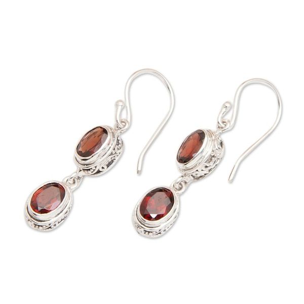 Alternate image for Sterling Silver Dangle Earrings with Natural Garnet Stones Faith of Love
