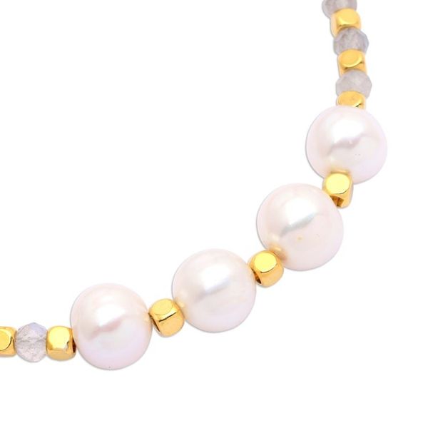 Alternate image for 18k Gold-Plated Rainbow Moonstone and White Pearl Necklace Queens Mist