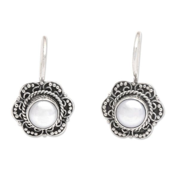 Alternate image for Floral Sterling Silver Drop Earrings with Cultured Pearls Iridescent Flower