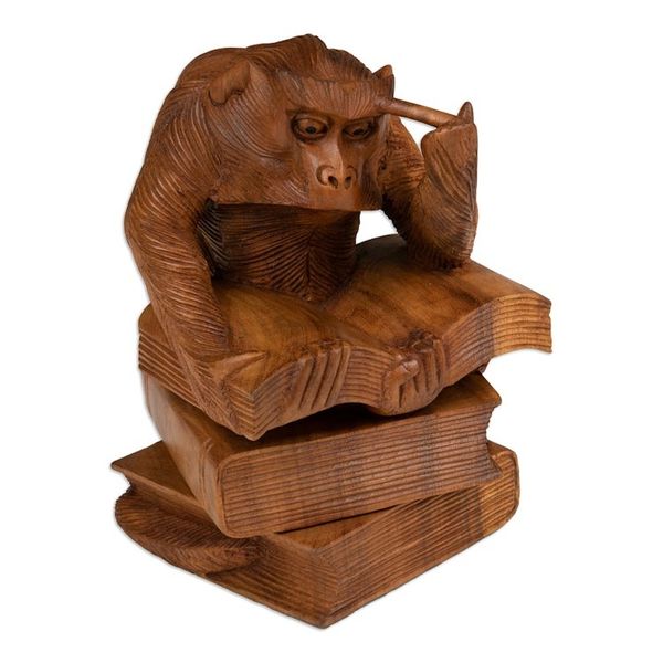 Alternate image for Hand-Carved Inspirational Suar Wood Monkey Sculpture No Limit Experience