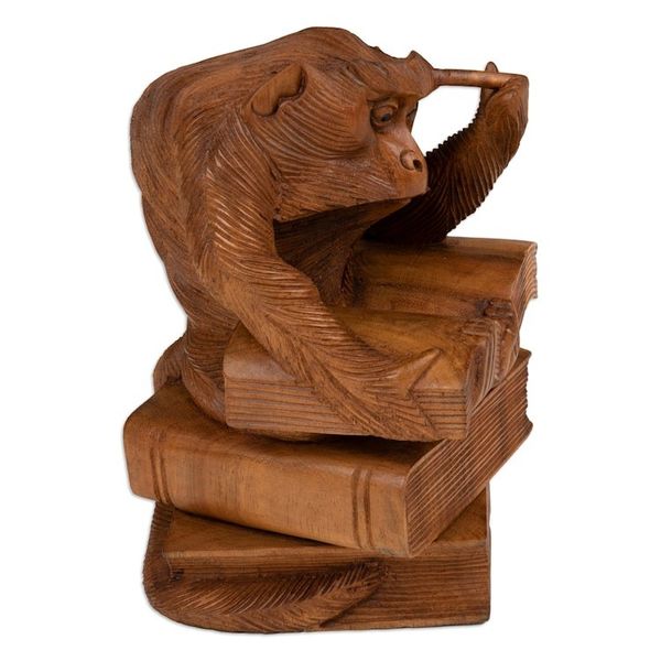 Alternate image for Hand-Carved Inspirational Suar Wood Monkey Sculpture No Limit Experience