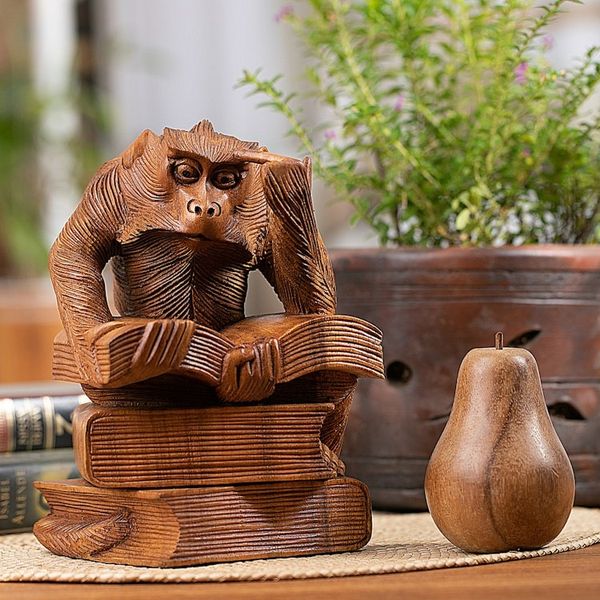 Alternate image for Hand-Carved Inspirational Suar Wood Monkey Sculpture No Limit Experience