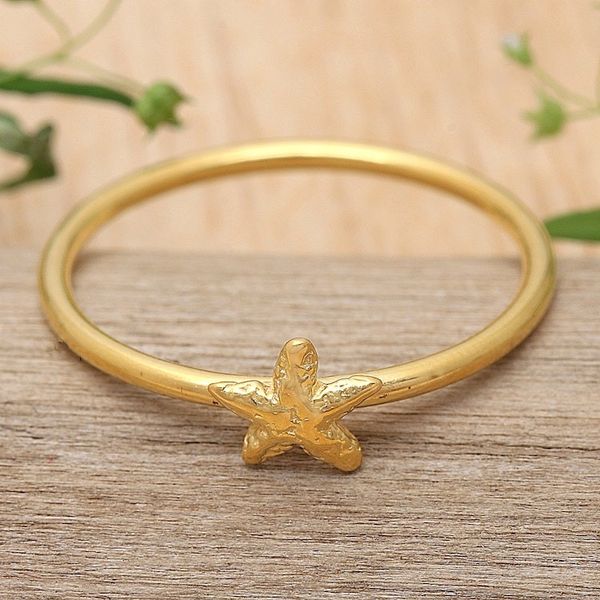 Alternate image for Polished Textured 18k Gold-Plated Starfish Band Ring Cute Starfish Gleam