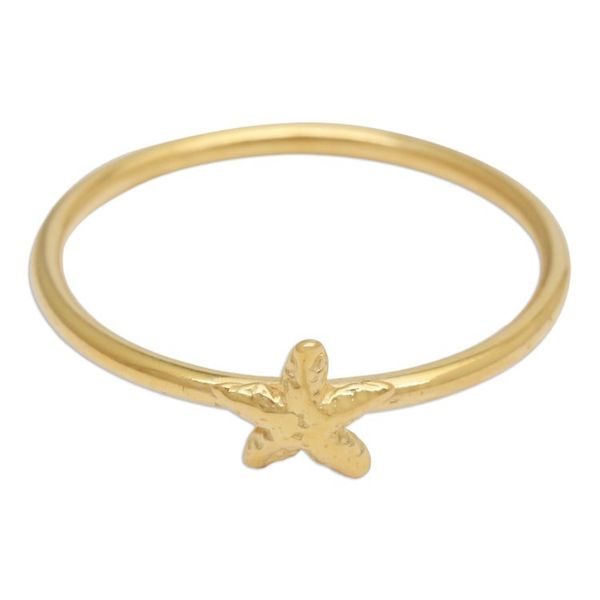 Alternate image for Polished Textured 18k Gold-Plated Starfish Band Ring Cute Starfish Gleam