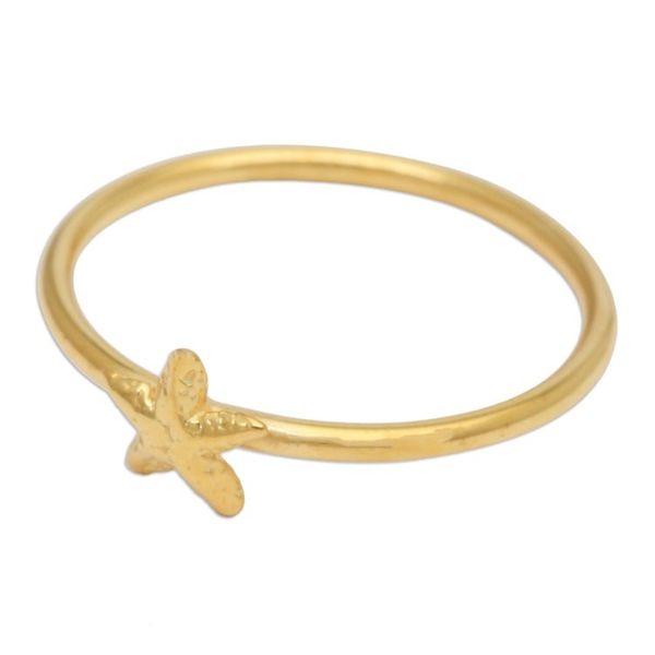 Alternate image for Polished Textured 18k Gold-Plated Starfish Band Ring Cute Starfish Gleam