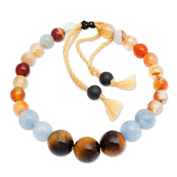 Alternate image for Adjustable Aquamarine and Tigers Eye Bracelet Made in Bali Tranquil Soul