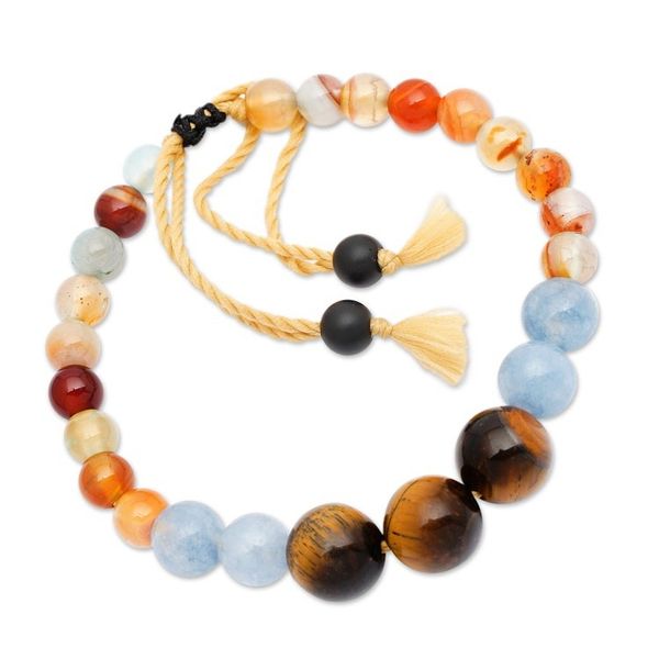 Alternate image for Adjustable Aquamarine and Tigers Eye Bracelet Made in Bali Tranquil Soul