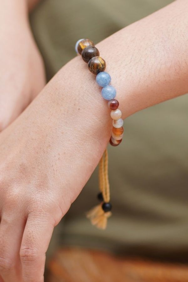 Alternate image for Adjustable Aquamarine and Tigers Eye Bracelet Made in Bali Tranquil Soul