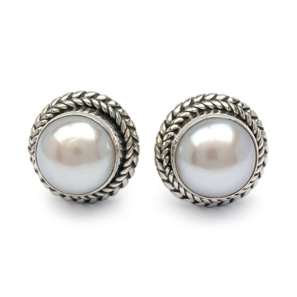 Alternate image for Classic Cultured Pearl Sterling Silver Stud Earrings Classic Luminous Aura