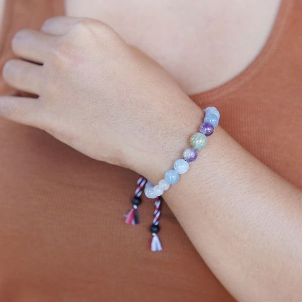 Alternate image for Adjustable Aquamarine and Amethyst Beaded Bracelet from Bali Times of Sapience