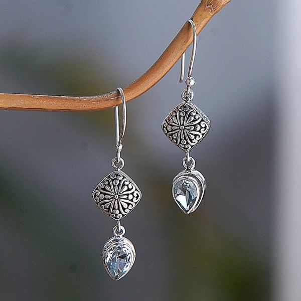 Alternate image for Sterling Silver Dangle Earrings with Pear Blue Topaz Stones Heavenly Azure