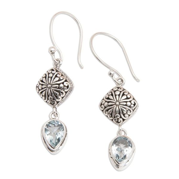Alternate image for Sterling Silver Dangle Earrings with Pear Blue Topaz Stones Heavenly Azure