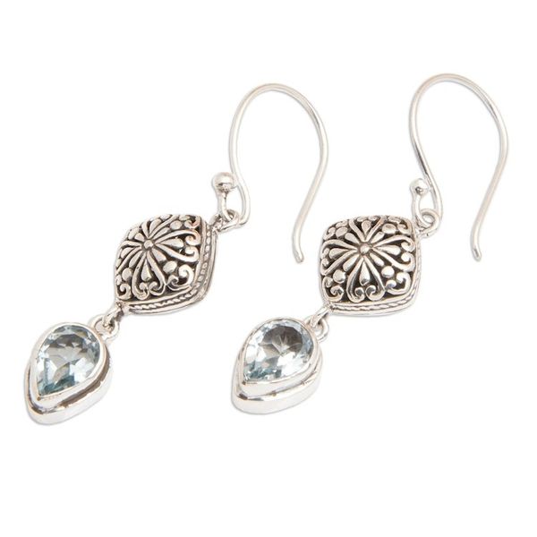 Alternate image for Sterling Silver Dangle Earrings with Pear Blue Topaz Stones Heavenly Azure
