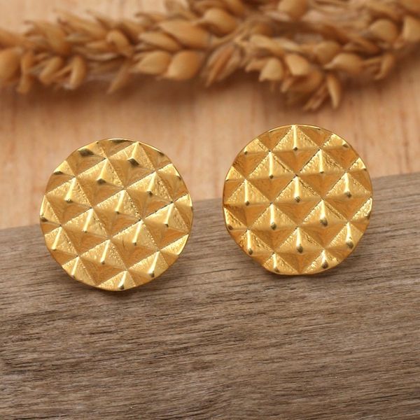 Alternate image for Geometric Round 18k Gold-Plated Stud Earrings from Bali Pyramidal World