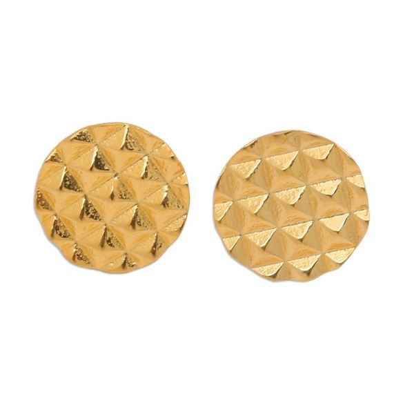 Alternate image for Geometric Round 18k Gold-Plated Stud Earrings from Bali Pyramidal World