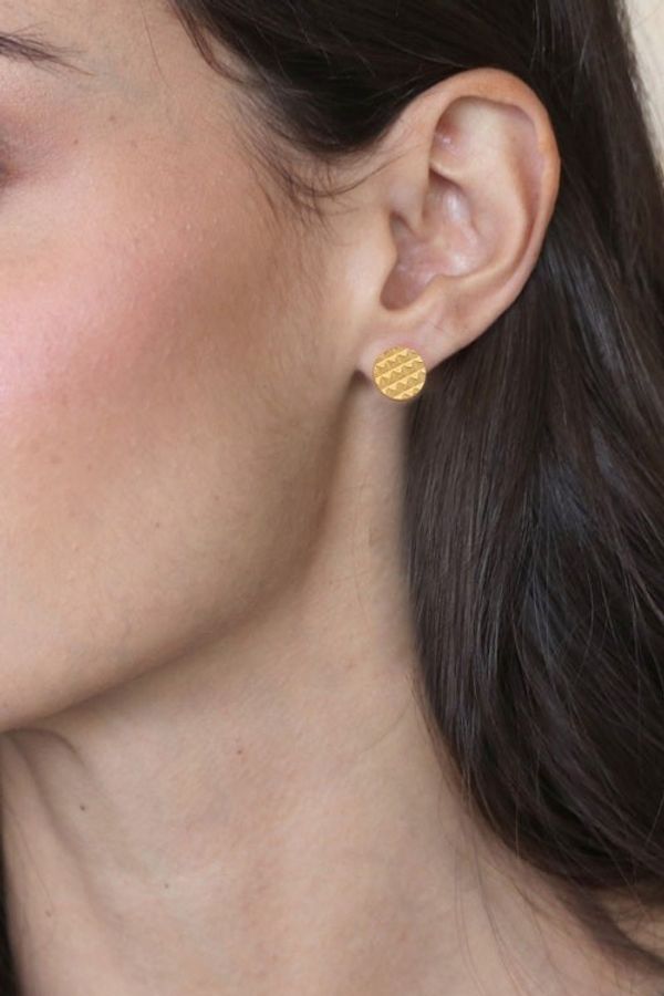 Alternate image for Geometric Round 18k Gold-Plated Stud Earrings from Bali Pyramidal World