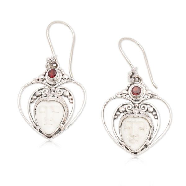 Alternate image for Garnet Sterling Silver Heart and Moon-Themed Dangle Earrings Within my Heart