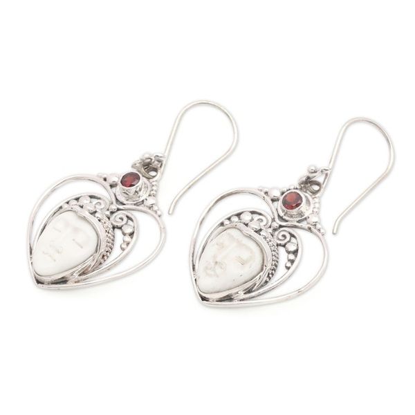 Alternate image for Garnet Sterling Silver Heart and Moon-Themed Dangle Earrings Within my Heart