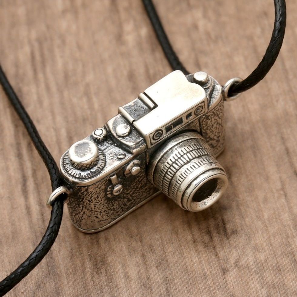 Whimsical Camera-Shaped Sterling Silver Pendant Necklace 'Focus on You'