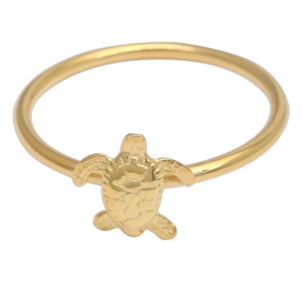 Alternate image for Polished Textured 18k Gold-Plated Sea Turtle Band Ring Radiant Swimming Turtle