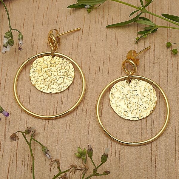 Alternate image for Semi-Abstract Polished and Hammered 18k Gold-Plated Earrings Victorious Earth